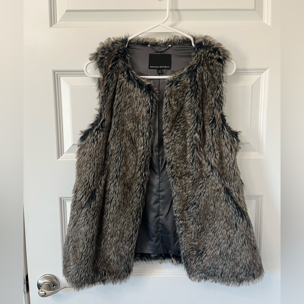 Banana Republic Faux Fur Vest - Gray/Brown